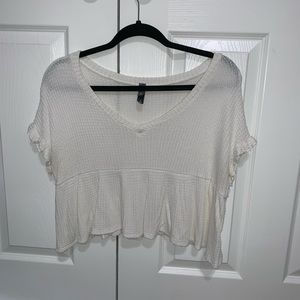 White waffle knit crop top